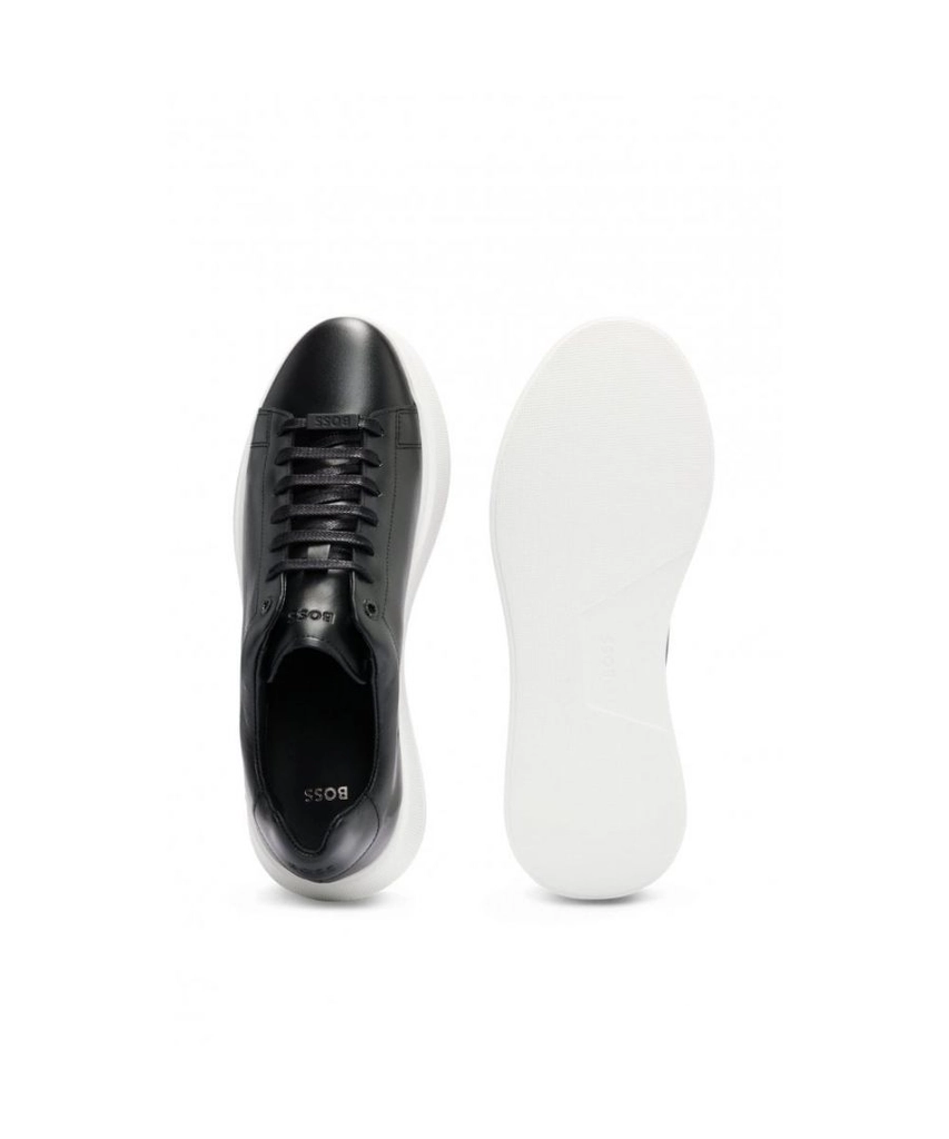 Hugo Boss Bulton Runn Mens Polished Leather Trainers With Rubber Outsole - Black - Size UK 10